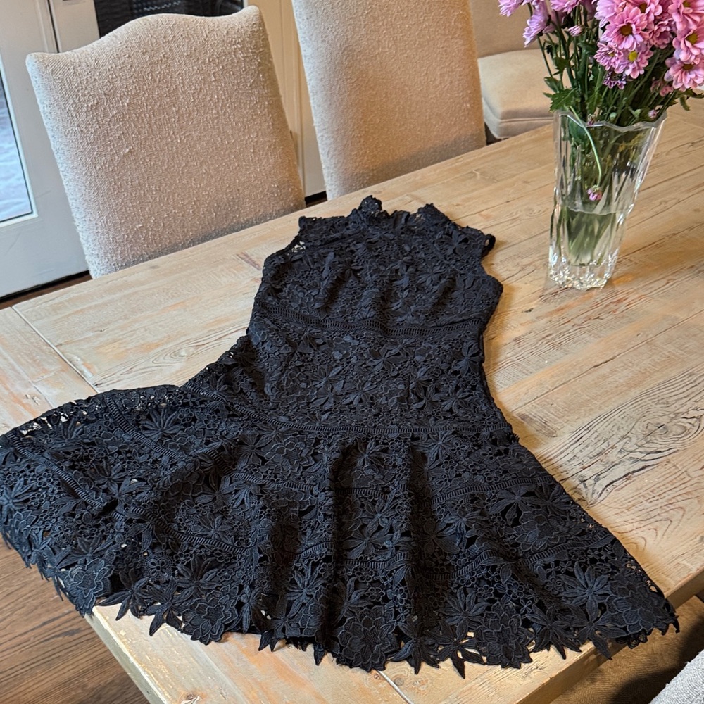 Bardot Black Floral Lace Mini Dress